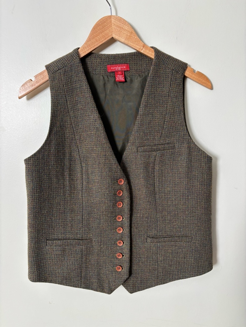 Sundance 100% Wool Green button up vest Size Medium